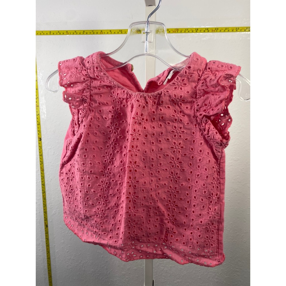 Zara Baby Pink Eyelet Flutter Sleeve‎ Top Blouse 12-18 Months Floral Ruffle